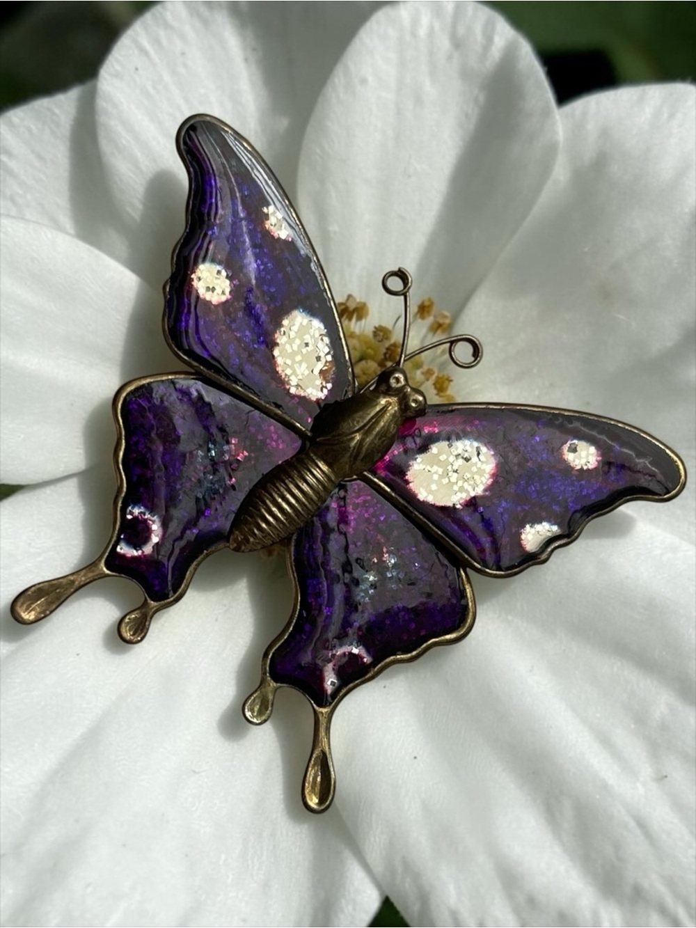 Vintage Purple Enamel Glitter Butterfly Brooch